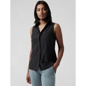 Athleta Urbanite II Sleeveless Shirt, Button Up Blouse, Black, Lightweight, Sz M